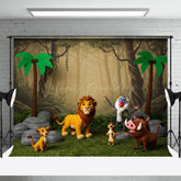 Lofaris Cartoon Animal Forest Jungle Cake Smash Backdrop